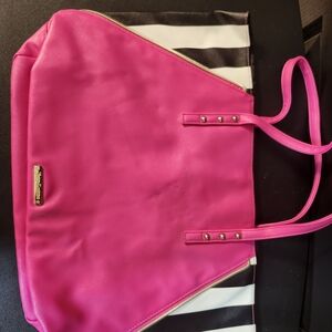 Juicy Couture Vibrant Pink Tote with Black and White Stripes